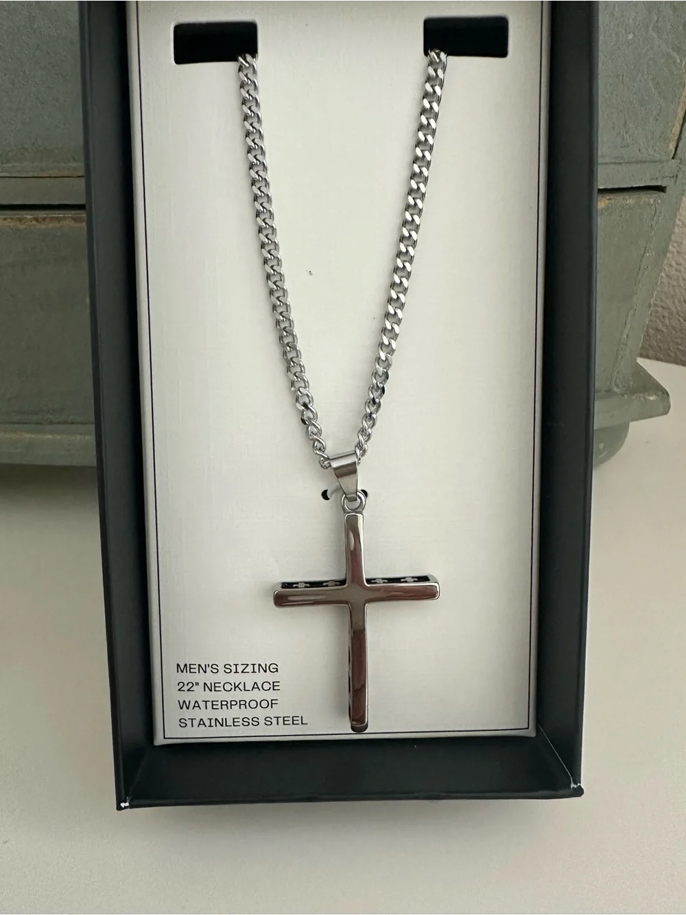 Stainless Steel Men's Cross Pendant Necklace - Silver